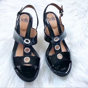 Women’s Sofft Black Leather Wedge Sandals 8.5